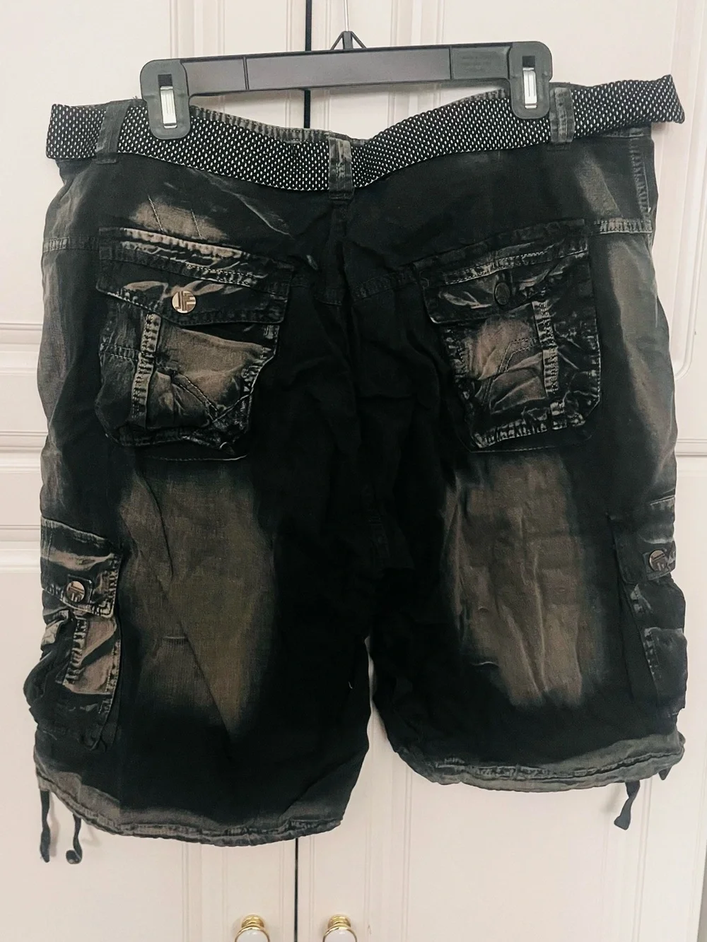 Bespoke Washed Black Cargo Shorts with Dotted Belt